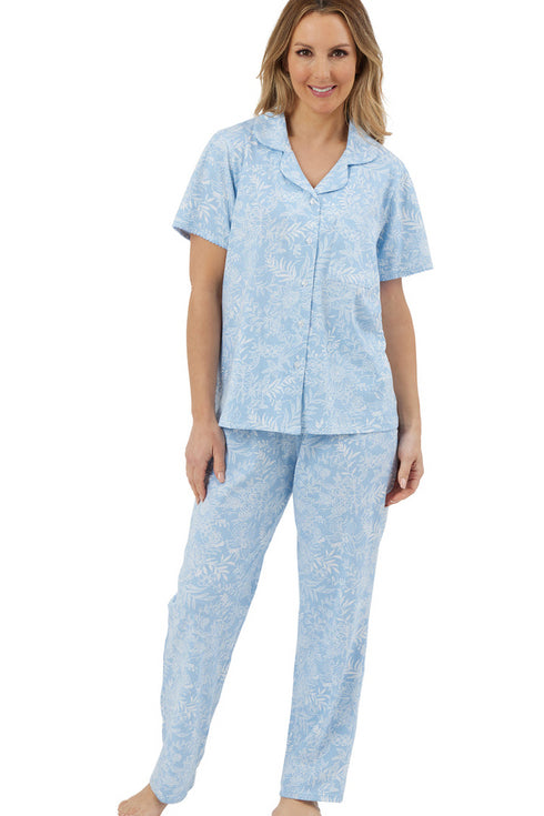 Marlon Linear Floral Pure Cotton Jersey Short Sleeved Revere Pyjama MA44306